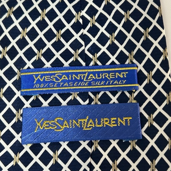 Yves Saint Laurent Paris Luxury Silk Necktie Tie Vintage Monogrammed Window Pane - Picture 5 of 14